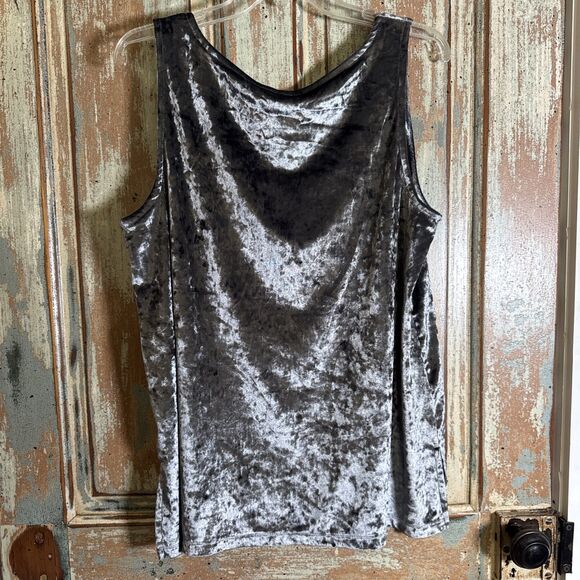 Women's Cynthia Rowley Sleeveless Crushed Silver Gray Velvet Top Sz XL Lovely - Picture 4 of 6